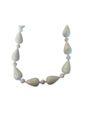 Vintage Beaded Necklace White Teardrop & Round 33" Long 80s 90s Spacers